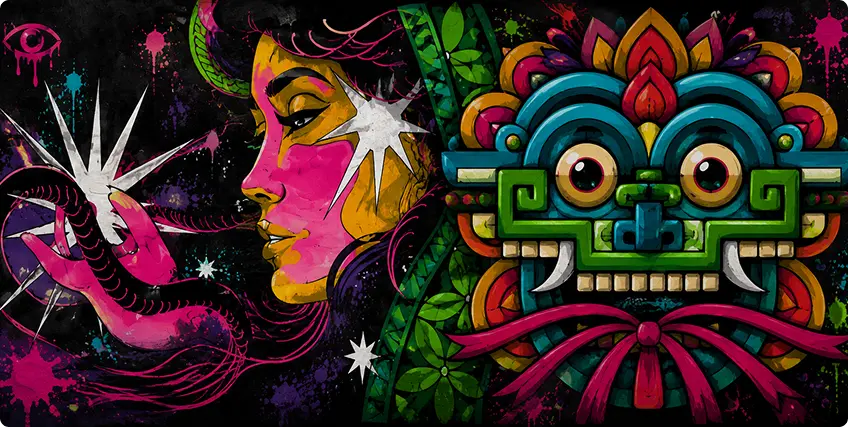 Vibrant Aztec street art